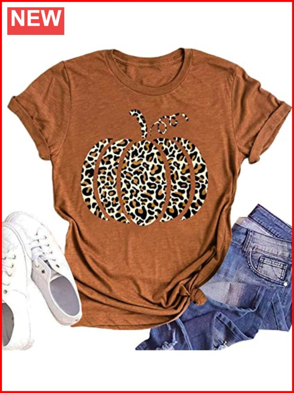 Women Halloween Pumpkin Graphic T-Shirt Leopard Short Sleeve Fall Tee